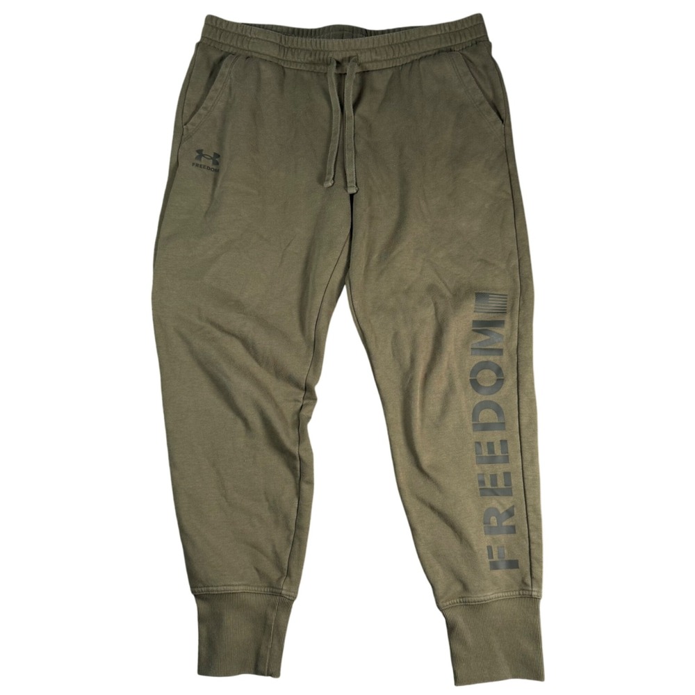 Under Armour Freedom Joggers Men Large Green Fleece Sweatpants Graphic Logo